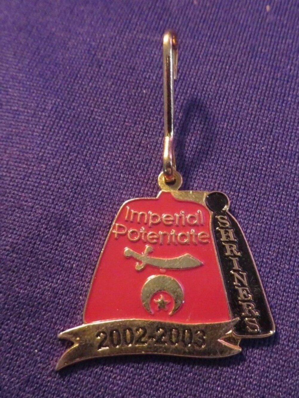 Vintage Gold Tone Shriners Zipper Pull / Charm – Imperial Potentate 2002-2003